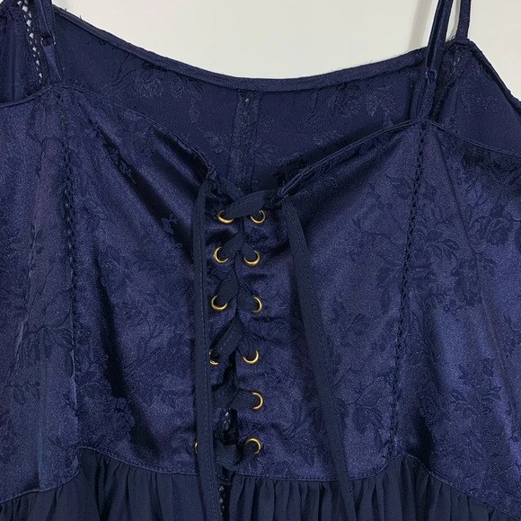 VTG Victoria’s Secret Blue Floral Jaquard  Maxi Corset Slip Milk Maid Fairy Med - Picture 12 of 15